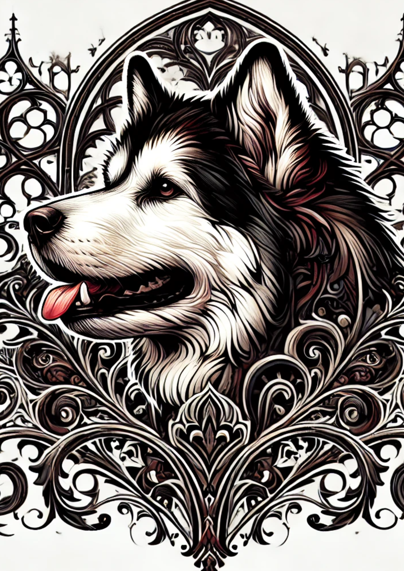 Rice Paper For Decoupage Malamute In Gothic Style Full, Cat. No. 2119