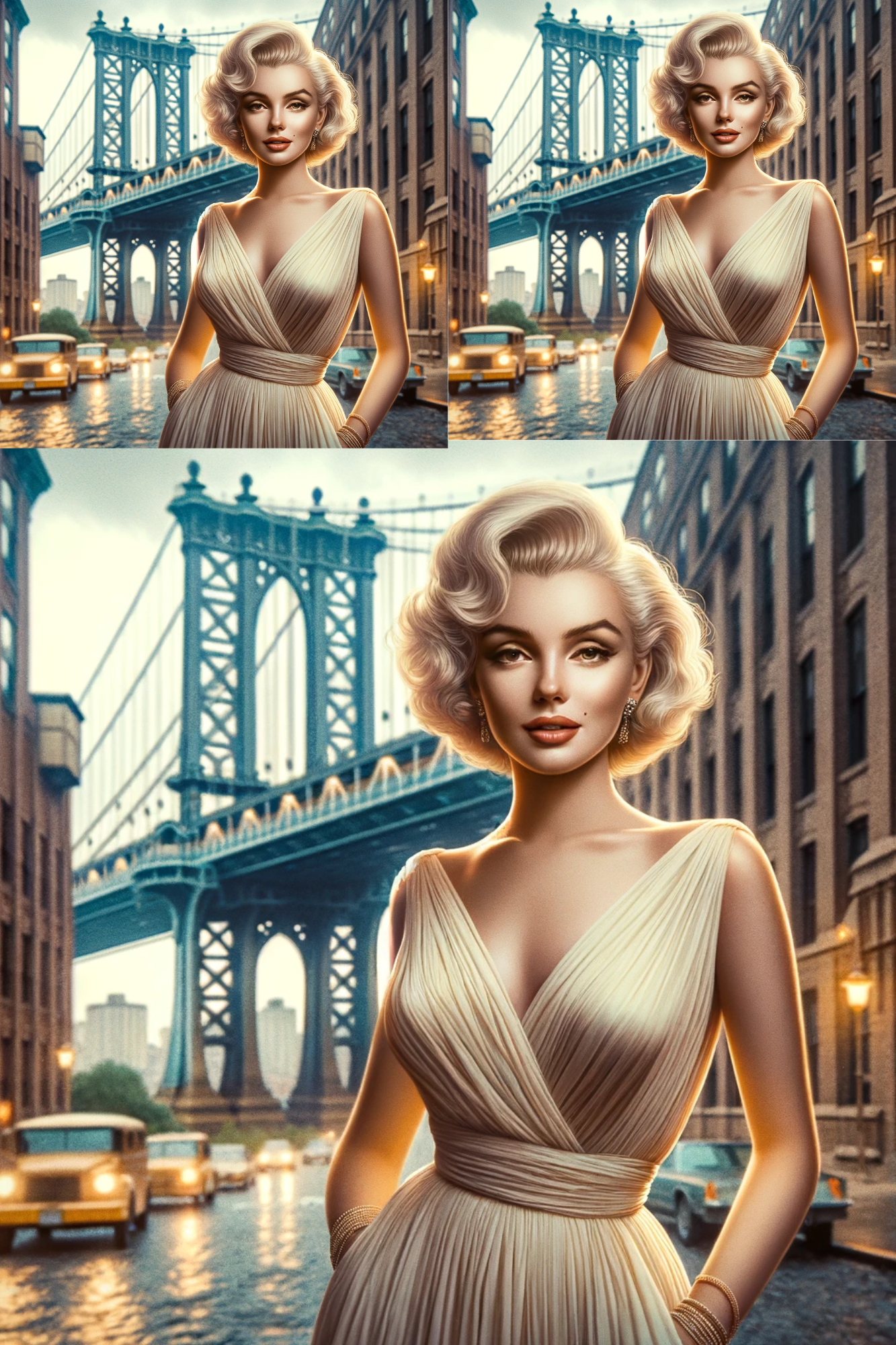 Papel de arroz para decoupage Marilyn Monroe y el puente de Brooklyn Cat. No. 05