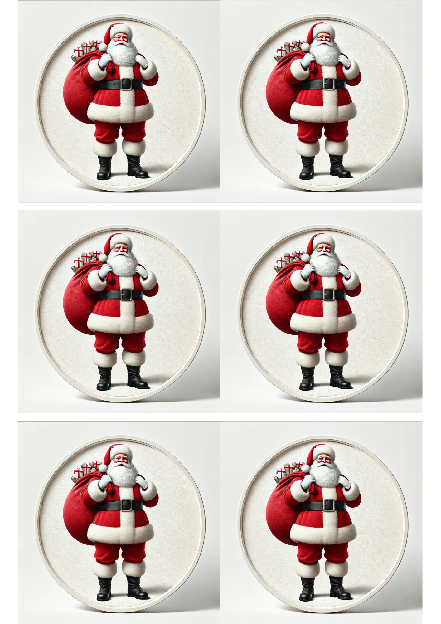 Rice Paper for Decoupage Santa Claus On White Background In Ovals Collage Cat. No. 1534