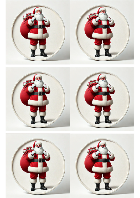 Rice Paper for Decoupage Santa Claus On White Background In Ovals Collage Cat. No. 1534