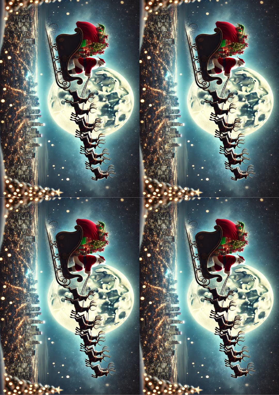 Rice Paper for Decoupage Santa Claus Flying Over The City Collage Cat. No. 1544