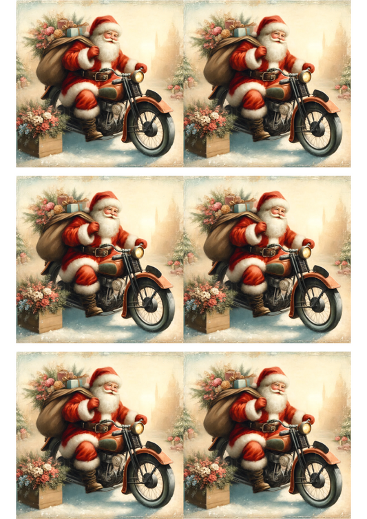 Rice Paper For Decoupage Santa On Motorcycle Collage Cat. No. 2871