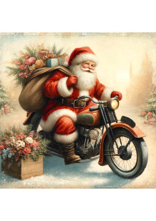 Papier de riz pour découpage Père Noël sur moto Cat. complet n° 2872