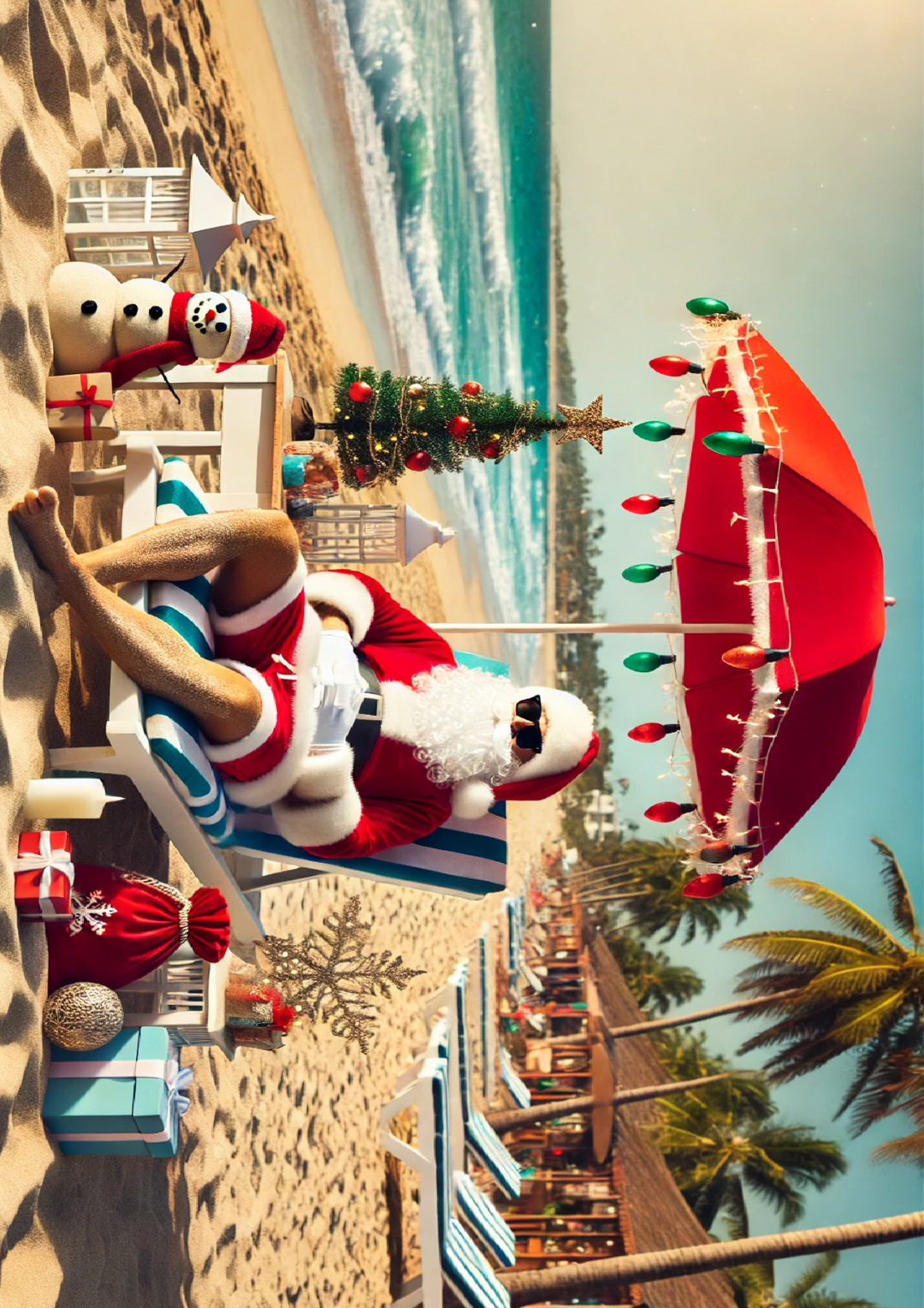 Reispapier für Decoupage Weihnachtsmann am Strand, vollständig, Kat. Nr. 1547
