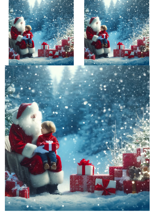 Rice Paper For Decoupage Christmas Tree Santa Claus Boy Collage Cat No. 757