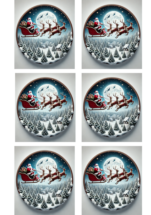 Rice Paper for Decoupage Santa Claus In Sleigh Ovals Collage Cat. No. 1558