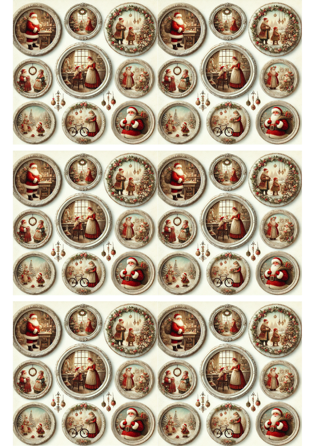 Rice Paper For Decoupage Santa Claus In Round Frames Collage Cat. No. 3057
