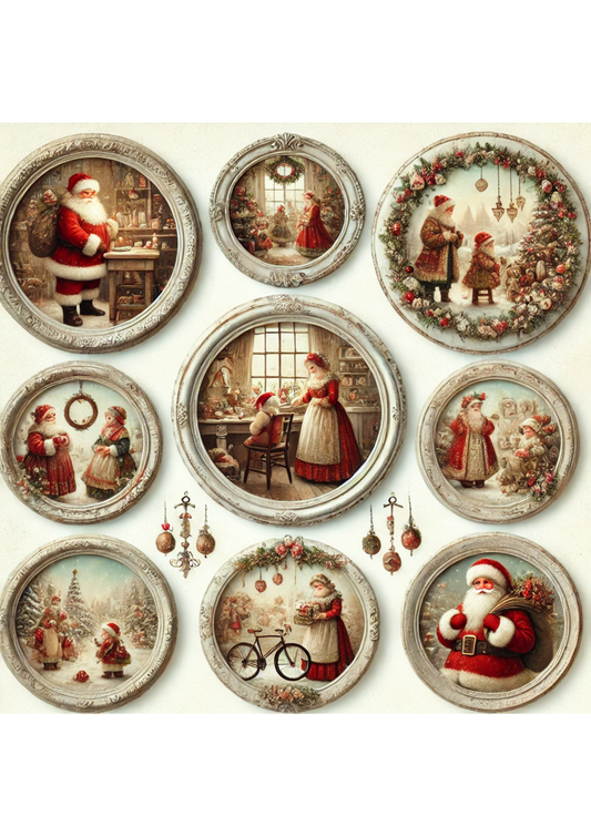 Rice Paper For Decoupage Santa Claus In Round Frames Full Cat. No. 3058