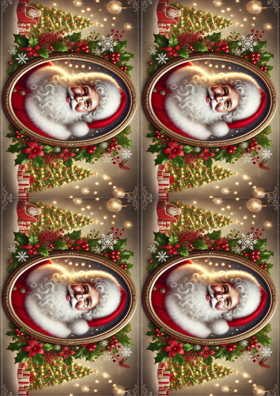 Rice Paper for Decoupage Portrait of Santa Claus In Oval Collage Cat. No. 1564