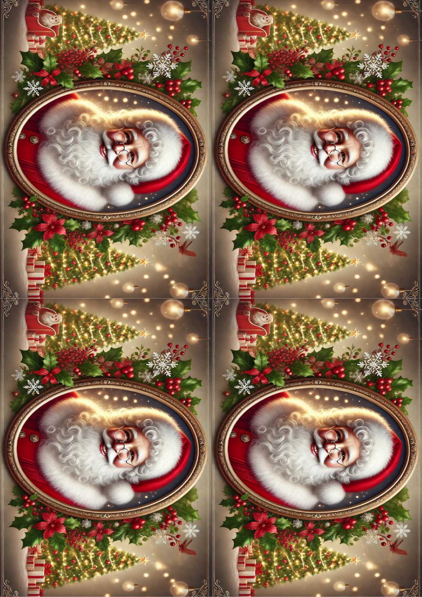 Rice Paper for Decoupage Portrait of Santa Claus In Oval Collage Cat. No. 1564