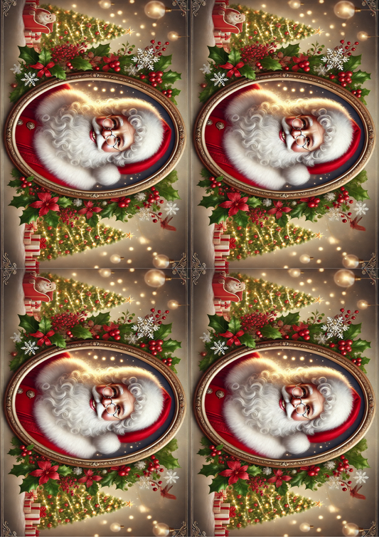 Rice Paper for Decoupage Portrait of Santa Claus In Oval Collage Cat. No. 1564