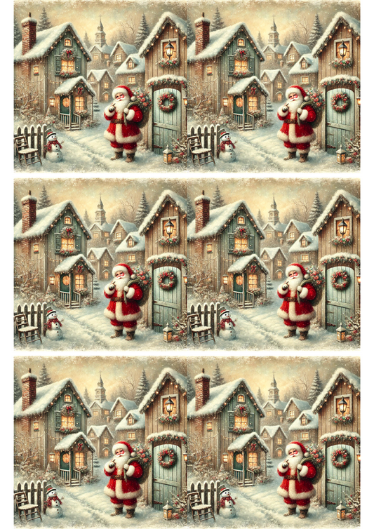 Rice Paper For Decoupage Santa In The Village Collage Cat. No. 2757