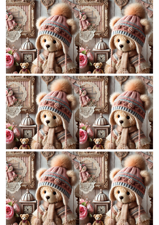 Rice Paper For Decoupage Teddy Bear Shabby Chic Collage, Cat. No. 2140