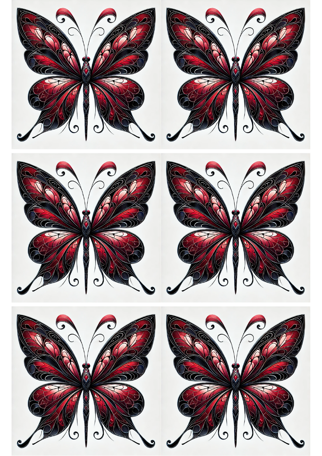 Rice Paper For Decoupage Gothic Style Butterfly With Shades Of Red Collage Cat. No. 2383