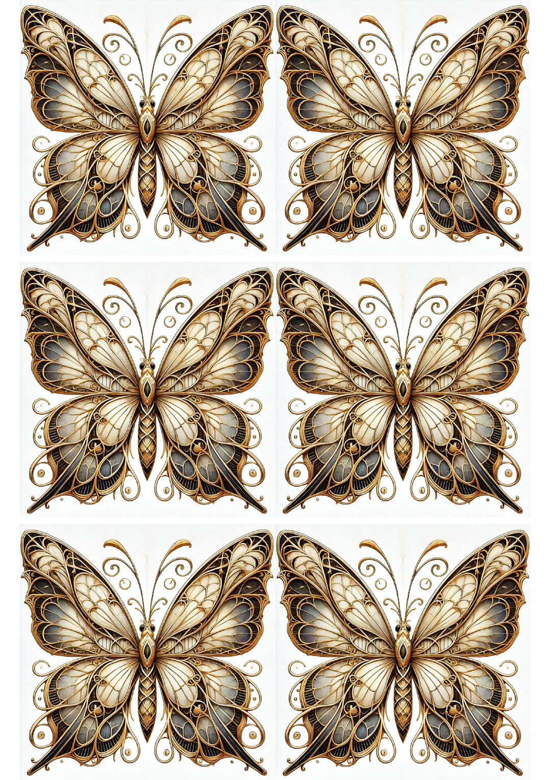Rice Paper For Decoupage Butterfly In Gothic Style With Golden Shades Collage Cat. No. 2385