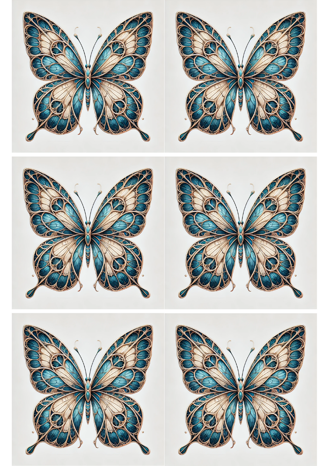 Rice Paper For Decoupage Butterfly In Gothic Style With Shades Of Blue Collage Cat. No. 2387