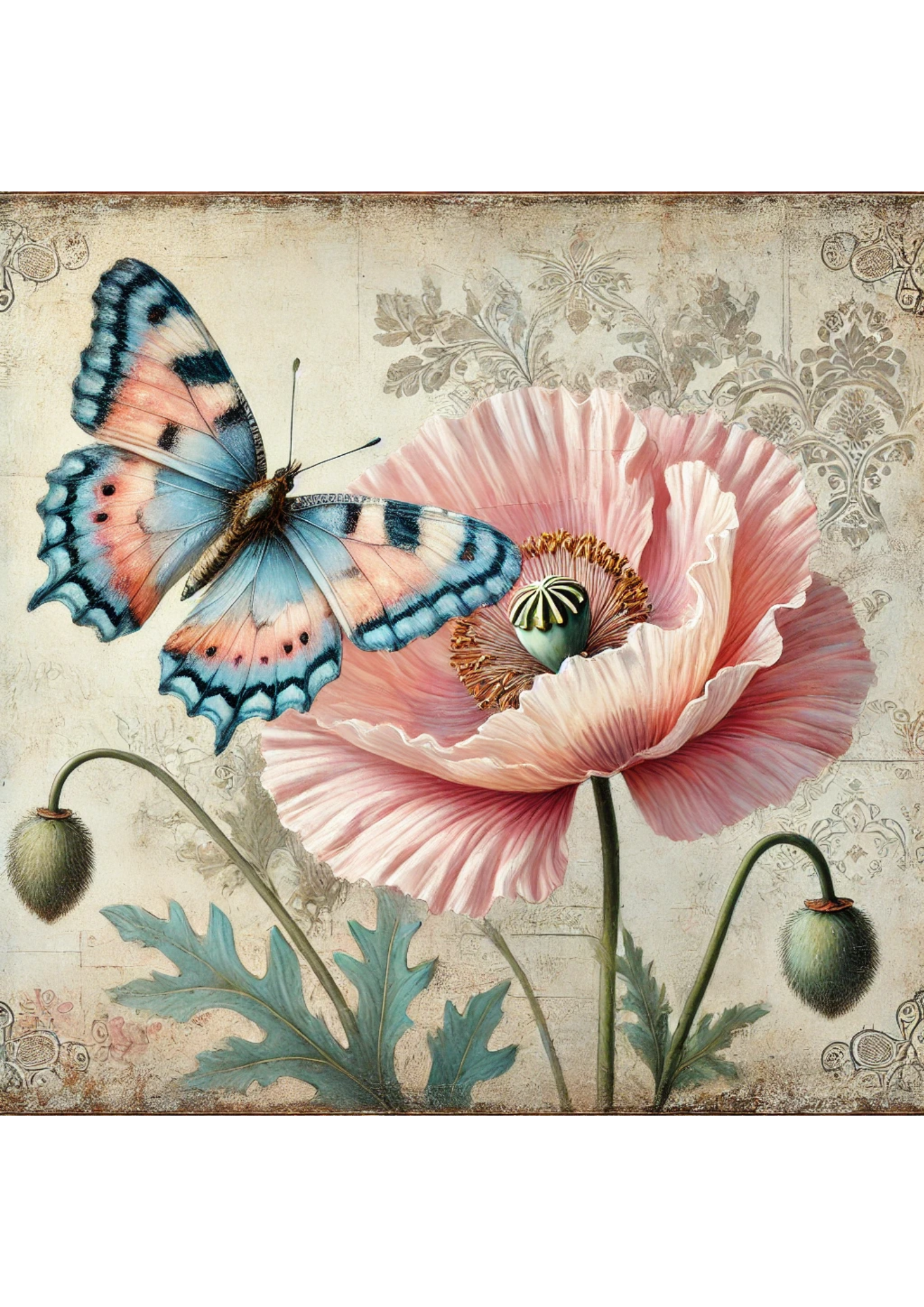 Rice Paper For Decoupage Butterfly and Poppy Shabby Chic Full, Cat. No ...