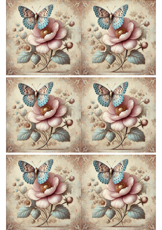 Rice Paper For Decoupage Butterfly And Rose Shabby Chic Collage, Cat. No. 2146