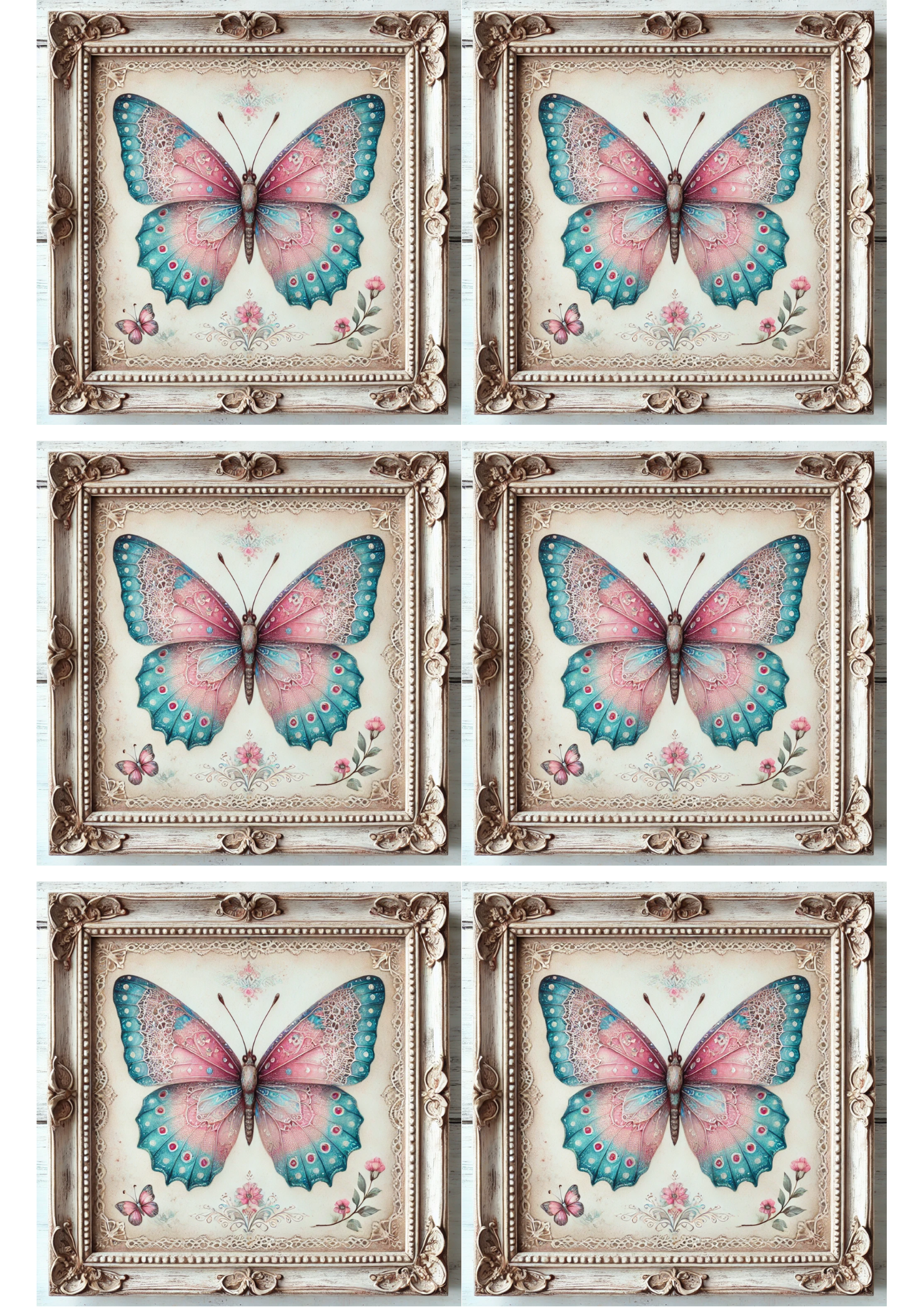 Rice Paper For Decoupage Butterfly In Frame Shabby Chic Collage, Cat. No. 2148