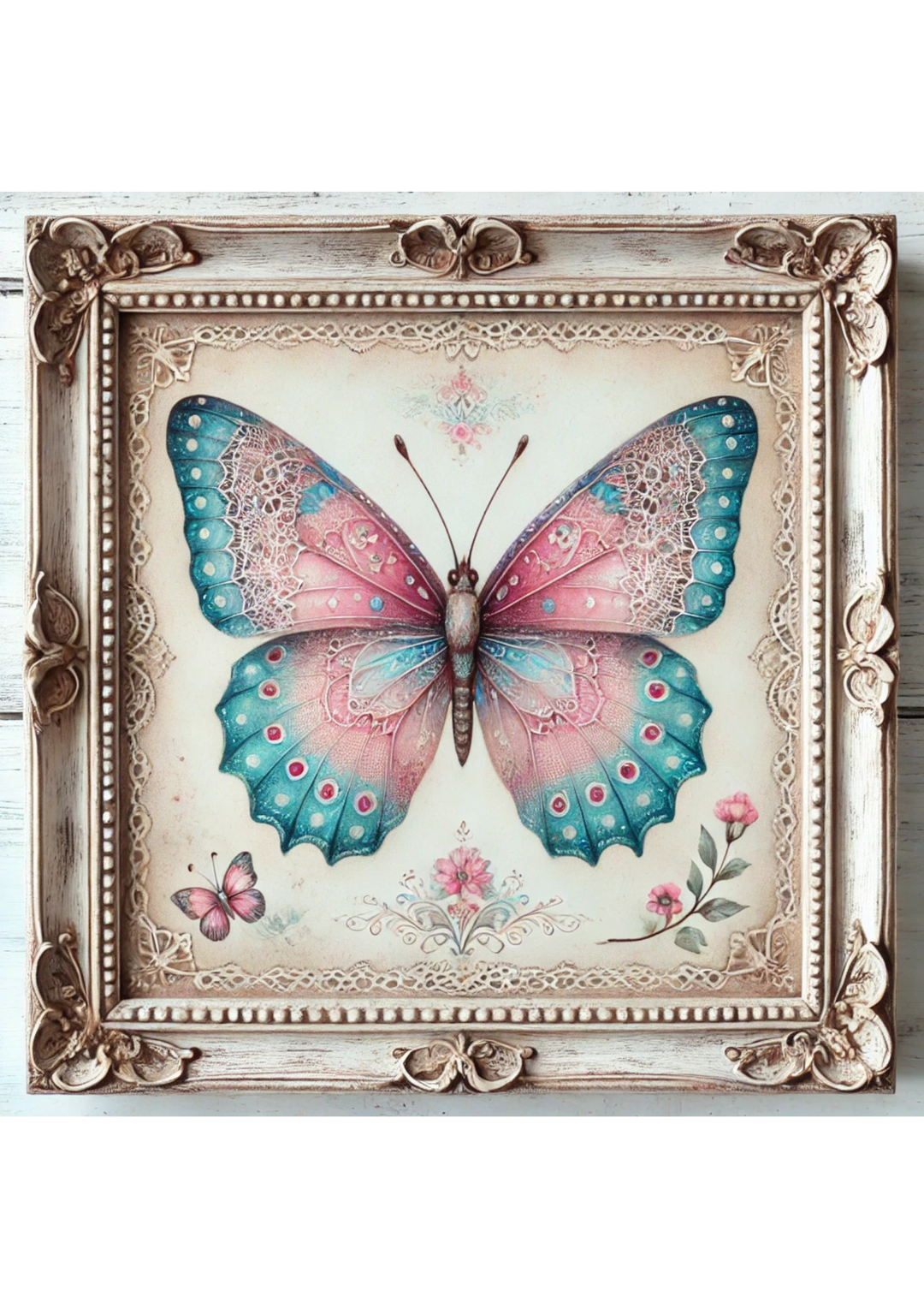 Rice Paper For Decoupage Butterfly In Frame Shabby Chic Full, Cat. No. 2149