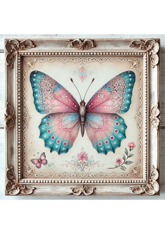 Rice Paper For Decoupage Butterfly In Frame Shabby Chic Full, Cat. No. 2149