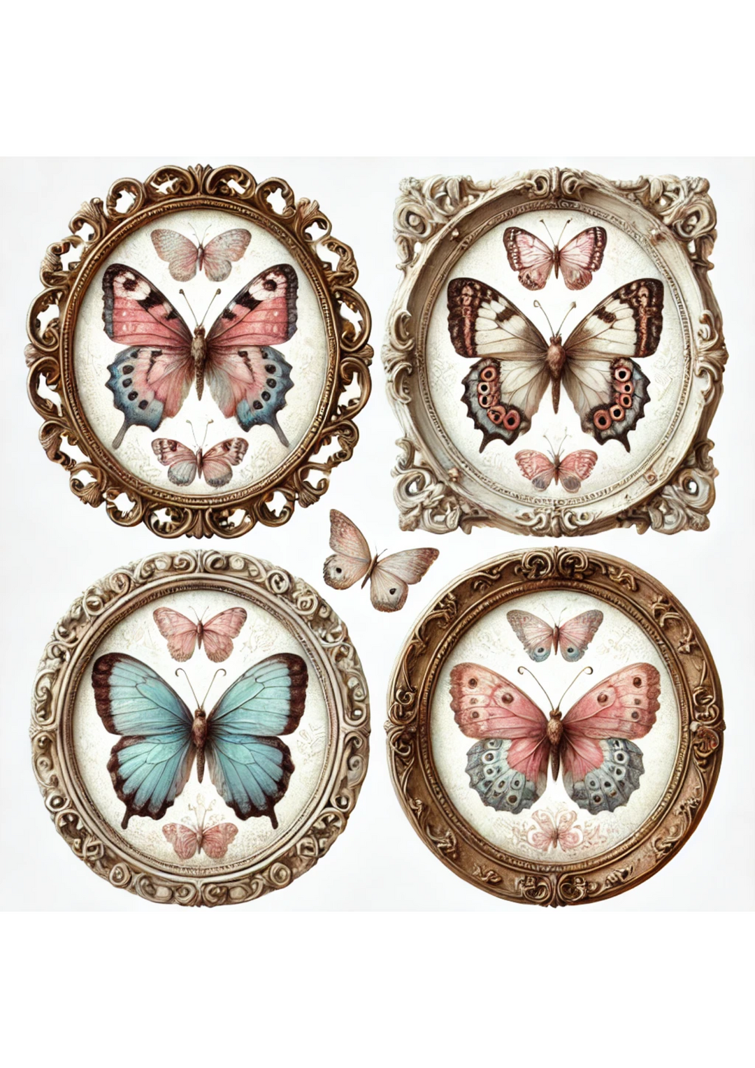 Reispapier für Decoupage Schmetterlinge in runden Rahmen Shabby Chic Full Kat. Nr. 3060