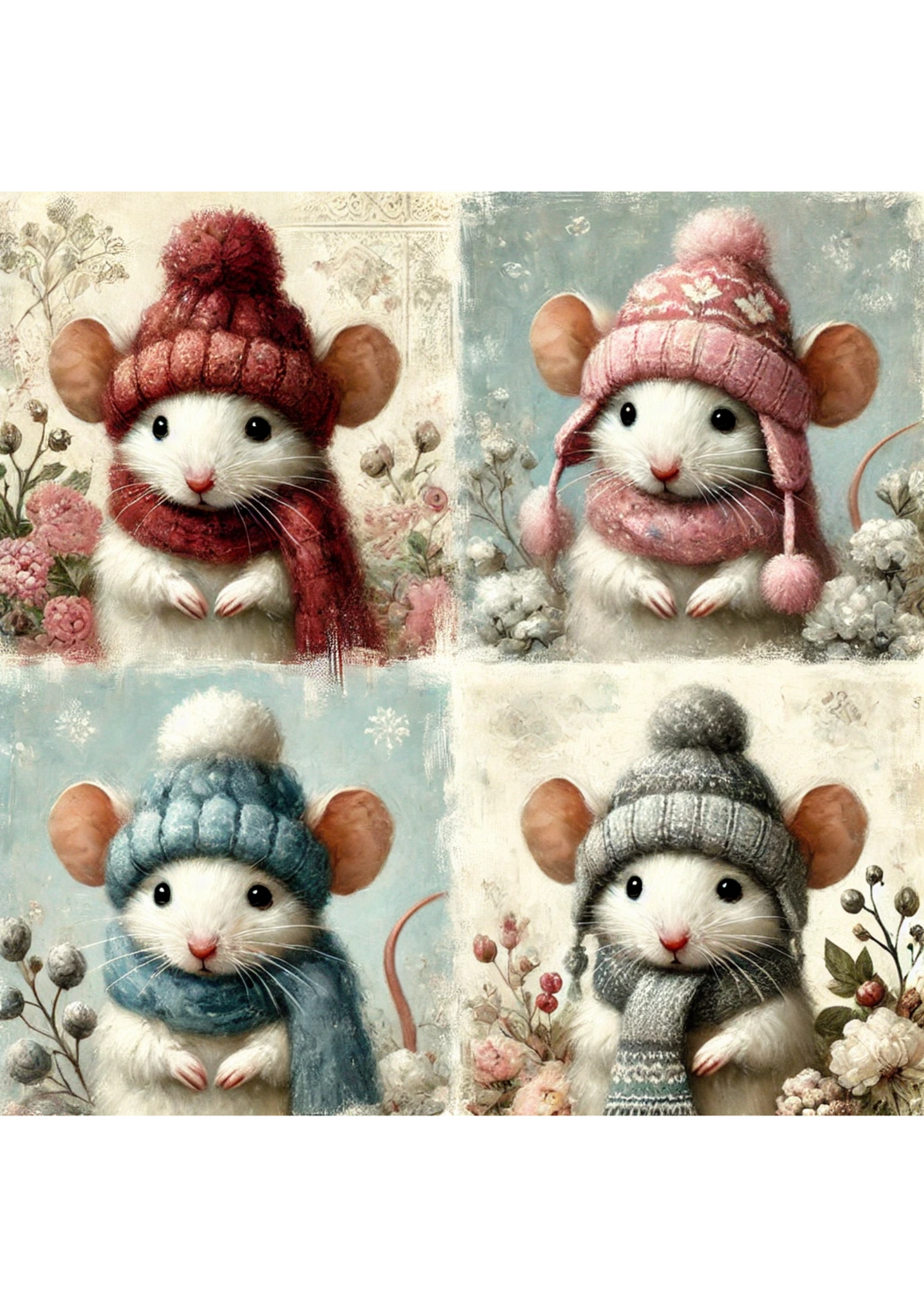 Reispapier für Decoupage Mäuse in Hüten Voll Kat. Nr. 2884