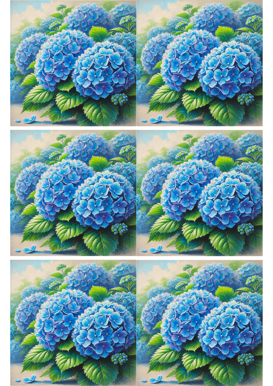 Rice Paper For Decoupage Blue Hydrangeas Collage, Cat. No. 2172