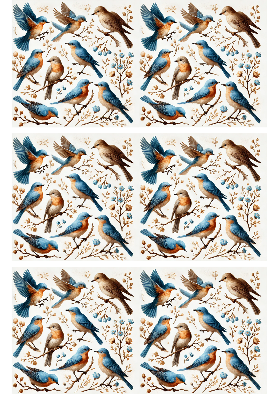 Rice Paper For Decoupage Blue Birds Collage Cat. No. 3063