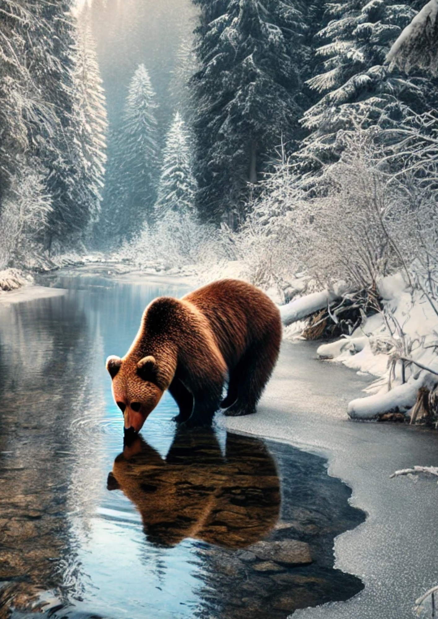 Rice Paper For Decoupage Bear By The Brook Full, Cat. No. 2185