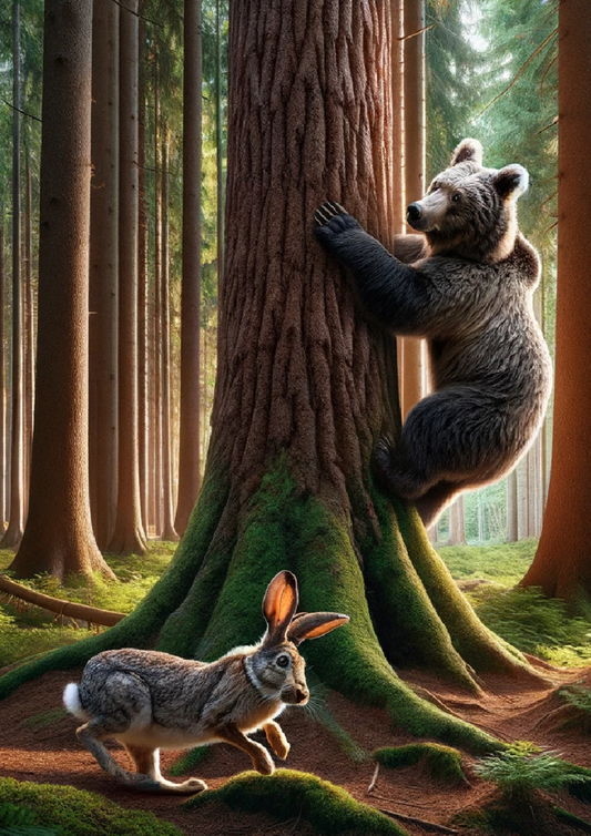 Rice Paper For Decoupage The Bear Runs Away from the Hare Full Cat No. 1123