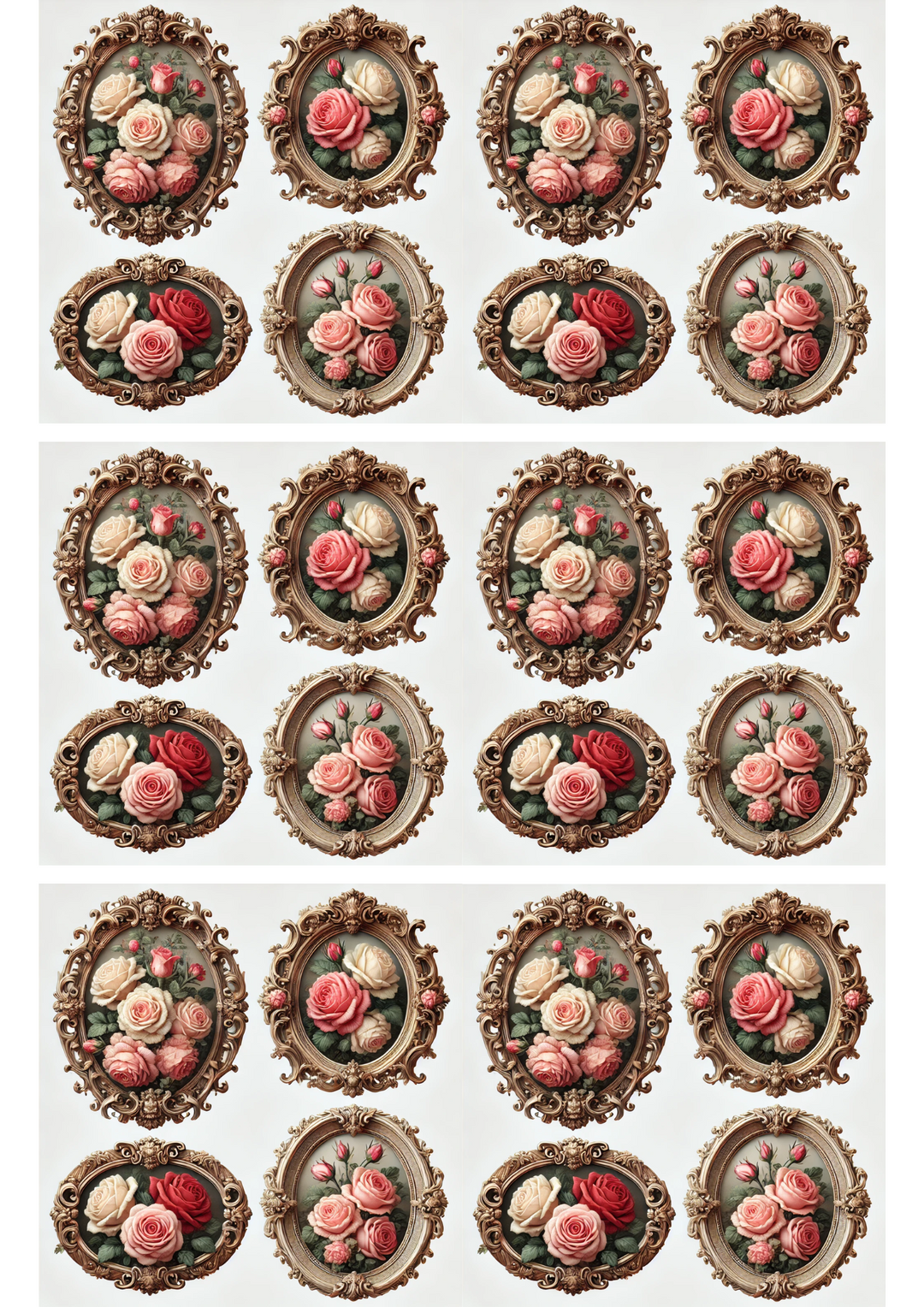 Rice Paper For Decoupage Roses In Baroque Ovals Collage Cat. No. 3083