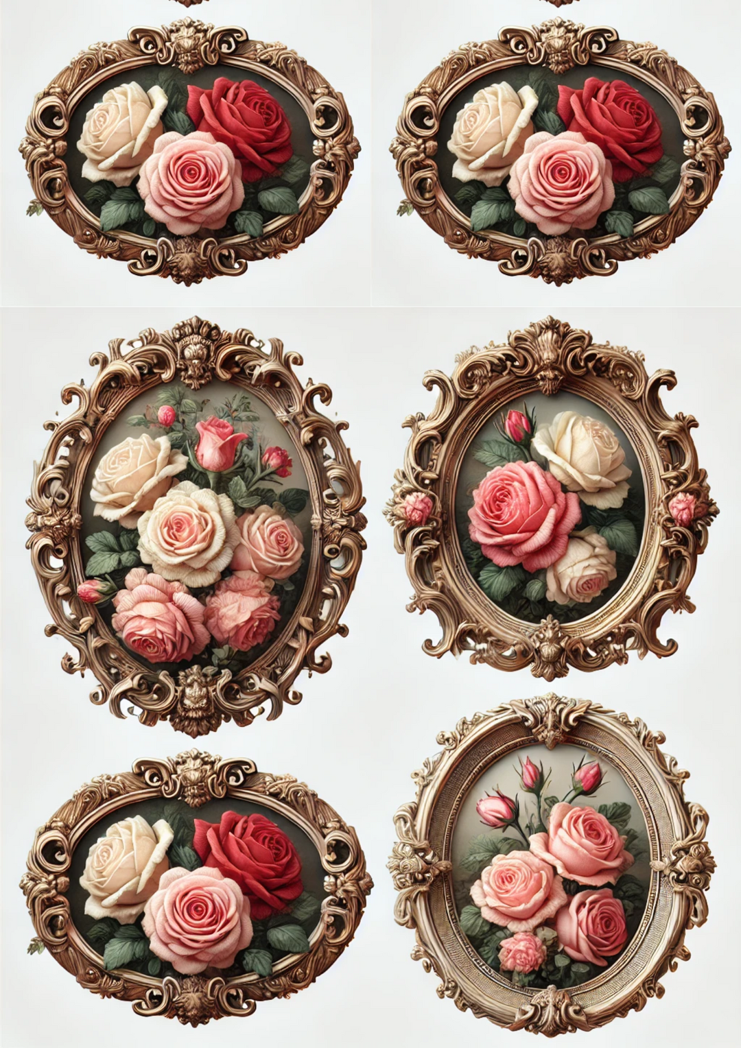 Reispapier für Decoupage-Rosen in barocken Ovalen, vollständige Kat.-Nr. 3084