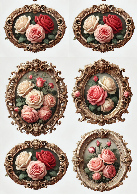 Rice Paper For Decoupage Roses In Baroque Ovals Full Cat. No. 3084