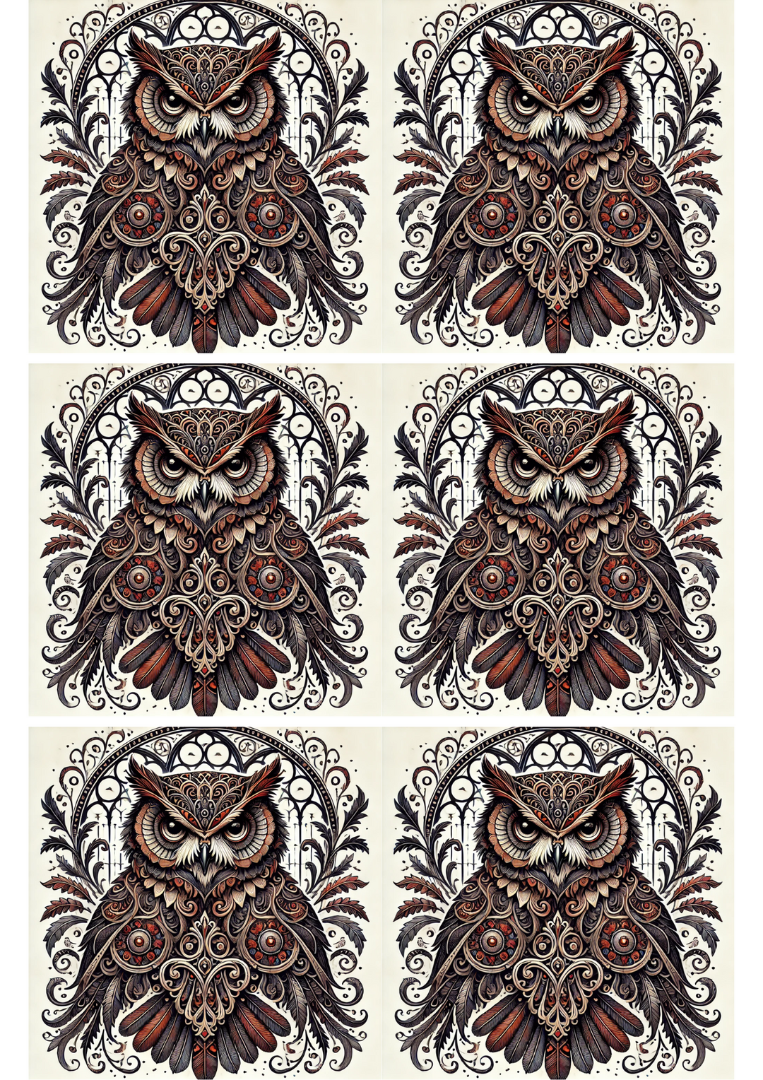 Rice Paper For Decoupage Owl In Gothic Style 2 Collage, Cat. No. 2192