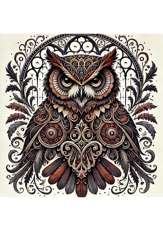Rice Paper For Decoupage Owl In Gothic Style 2 Full, Cat. No. 2193