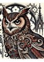 Rice Paper For Decoupage Owl In Gothic Style Full, Cat. No. 2191