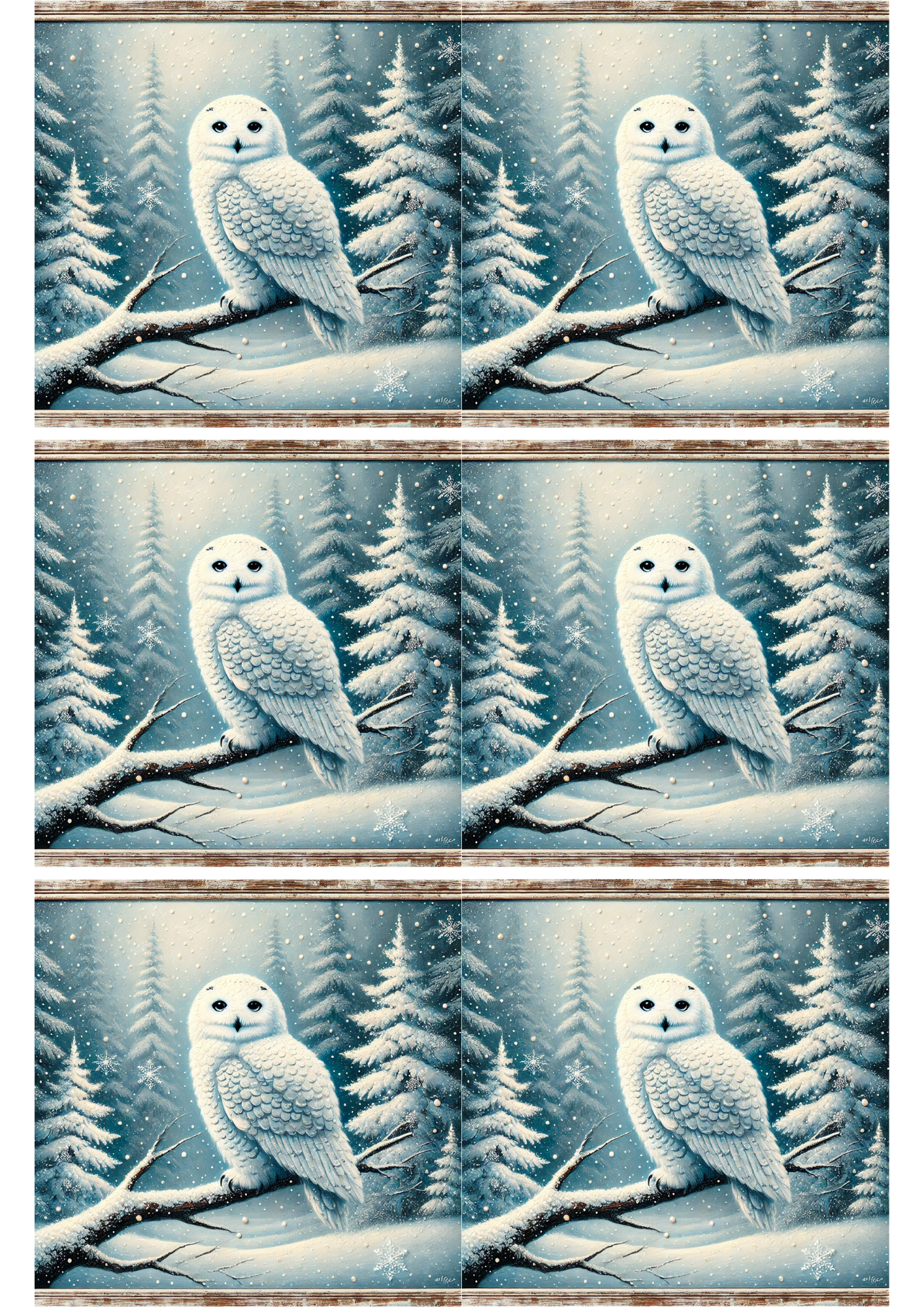 Rice Paper For Decoupage White Owl in Winter Collage, Cat. No. 2208