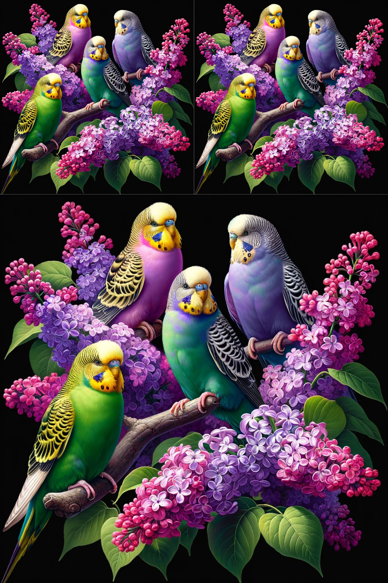 Rice Paper for Decoupage Budgies on a Lilac Branch Cat. No. 242
