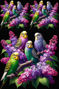 Rice Paper for Decoupage Budgies on a Lilac Branch Cat. No. 242