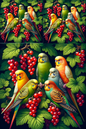 Rice Paper for Decoupage Budgies on Red Currant Cat No. 245