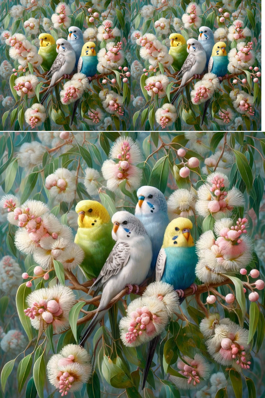 Rice Paper For Decoupage Budgies On Eucalyptus Cat. No. 246