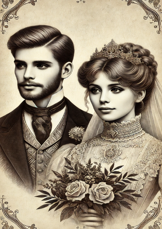 Rice Paper for Decoupage Bride And Groom In Victorian Style Full Cat. No. 1450
