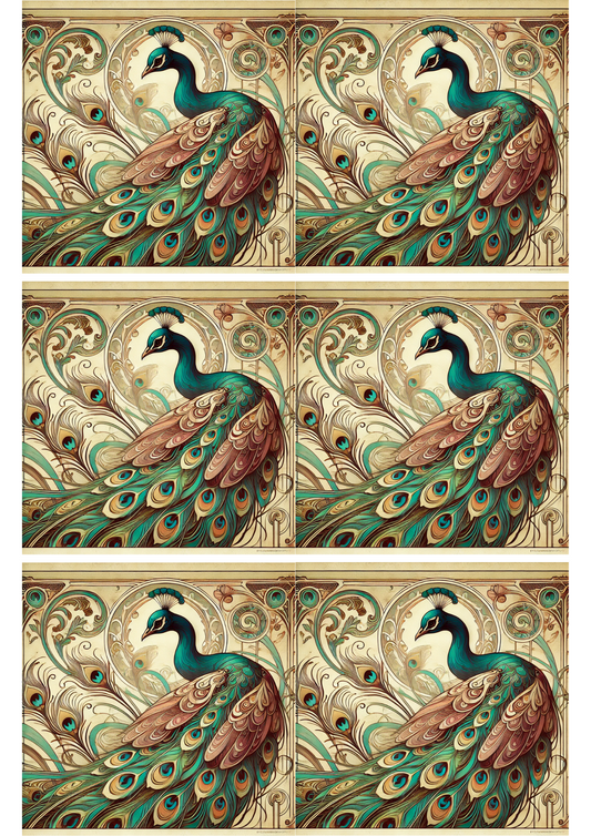 Papel de arroz para decoupage Collage Art Nouveau de pavo real N.º de catálogo 2224