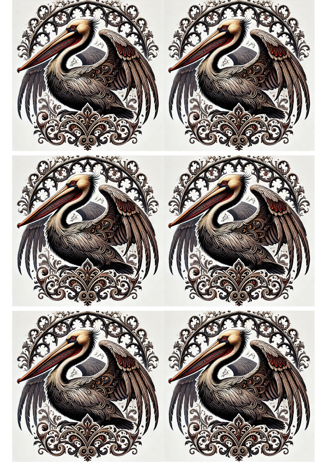 Rice Paper For Decoupage Pelican Gothic Style Collage Cat. No. 2228