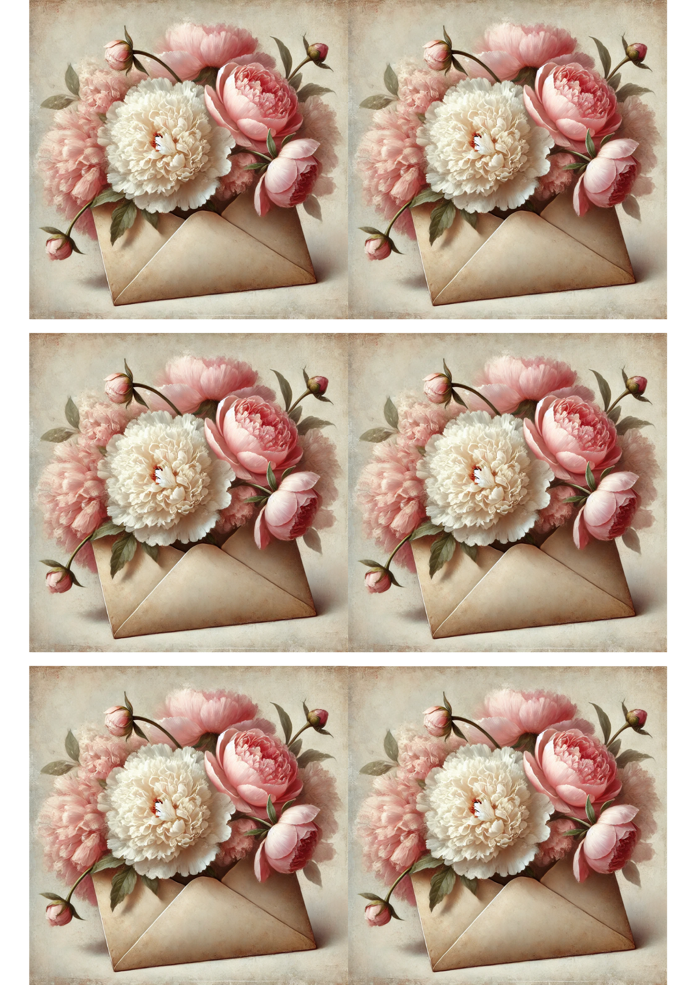 Rice Paper For Decoupage Peonies From Envelope Collage Cat. No. 3089