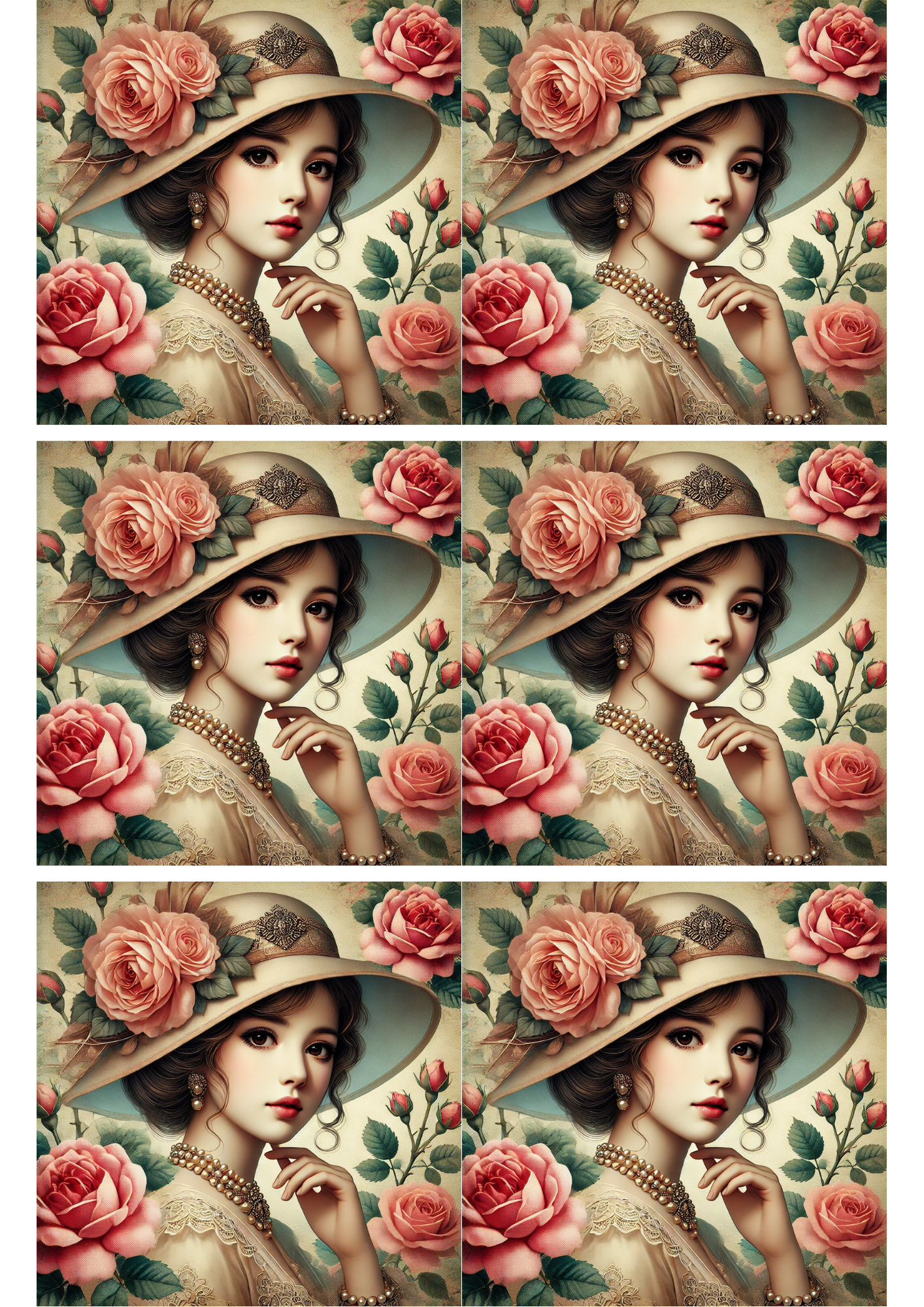 Rice Paper For Decoupage Woman In Hat With Rose Collage Cat. No. 2238