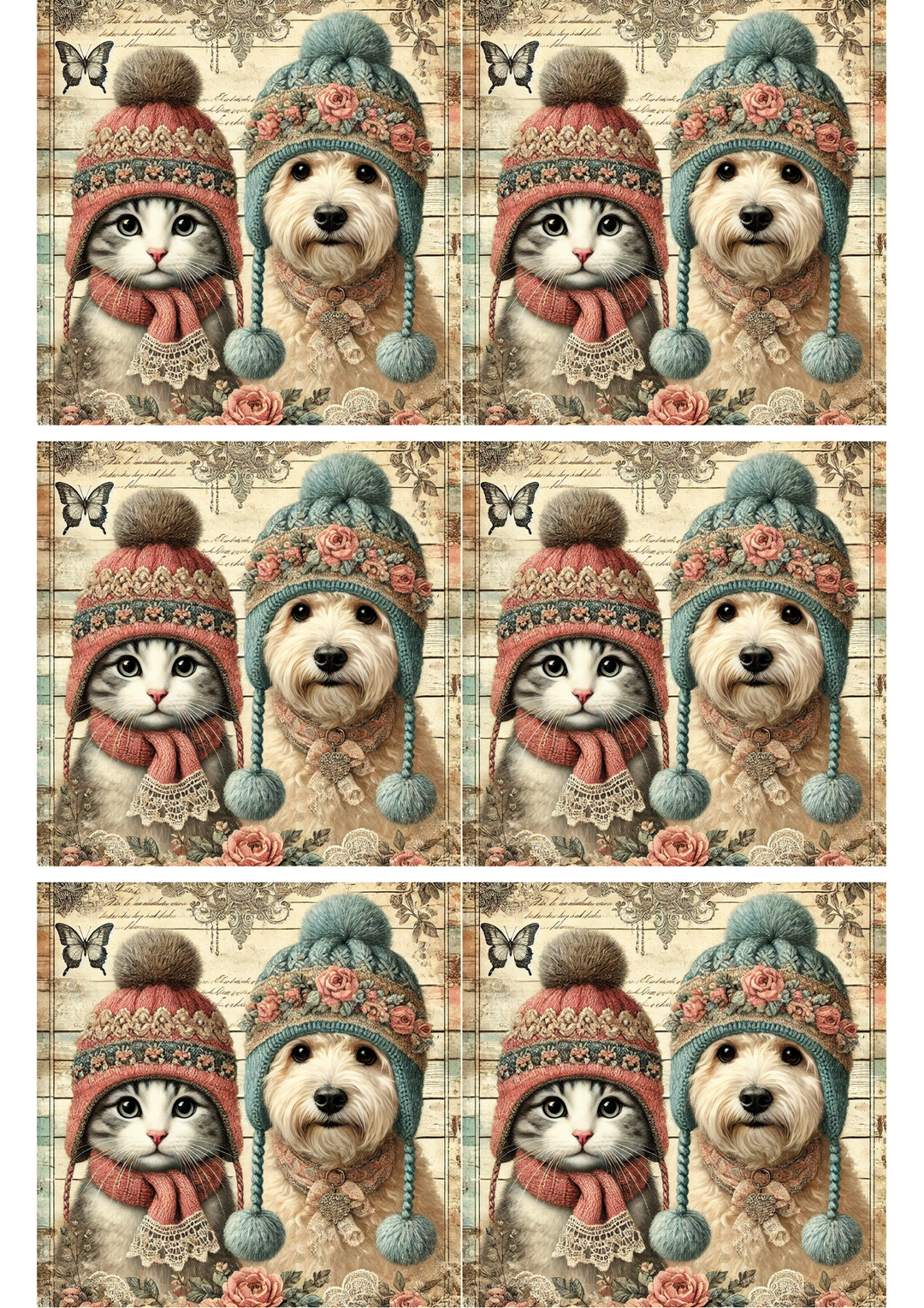 Reispapier für Decoupage Hund und Katze im Winter Collage Kat. Nr. 2244