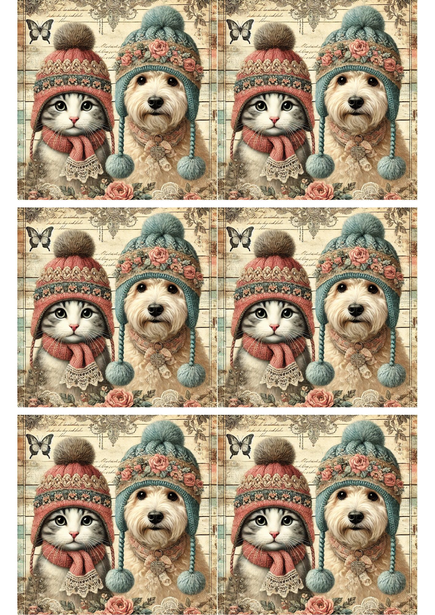 Rice Paper For Decoupage Dog and Cat in Winter Collage Cat. No. 2244