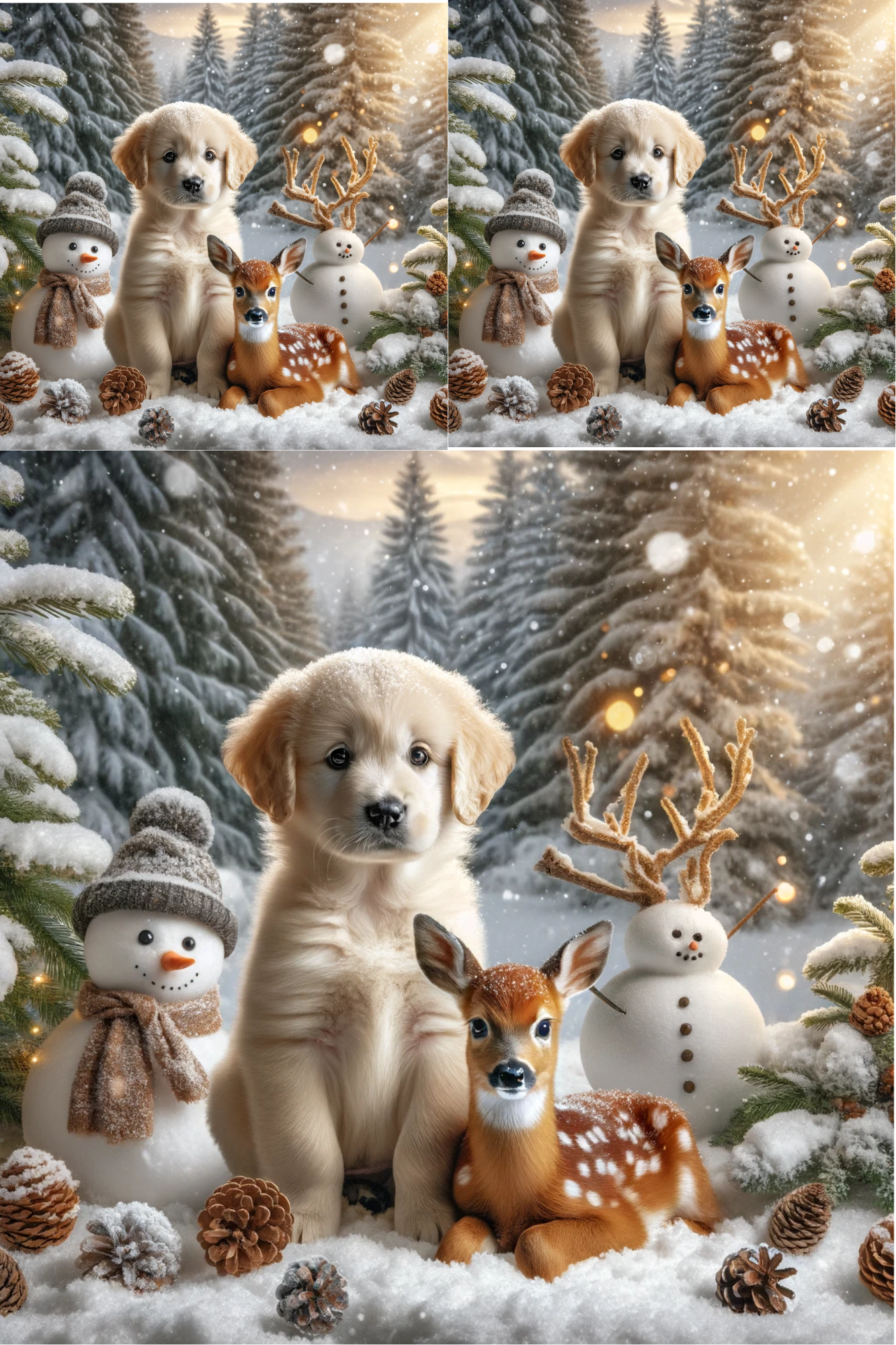 Rice Paper For Decoupage Dog, Snowman and Deer in Winter Collage Cat No. 771